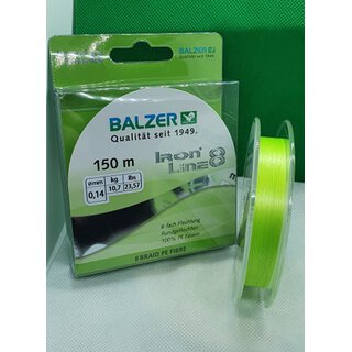 Balzer Iron Line 8 Braid PE Fibre 150 m chartreuse 0,08 mm - 7,2 kg
