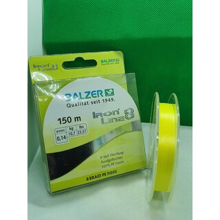 Balzer Iron Line 8 Braid PE Fibre 150 m gelb 0,08 mm - 7,2 kg